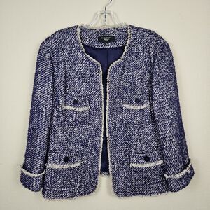 Talbots Alpaca Wool Mohair Blend Tweed Blazer Size 16P Purple Jacket 3/4 Sleeves